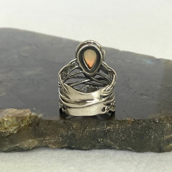 Sterling Silver 925 PZ Modernist Israel Opal Teardrop Wide Band Ring Sz 5.75 - Picture 5 of 16